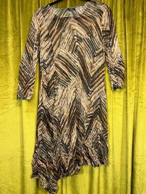 Vintage Y2K Lisa Bayne Green & Brown  Tunic Sheer Mini Dress. Size M Retail $169